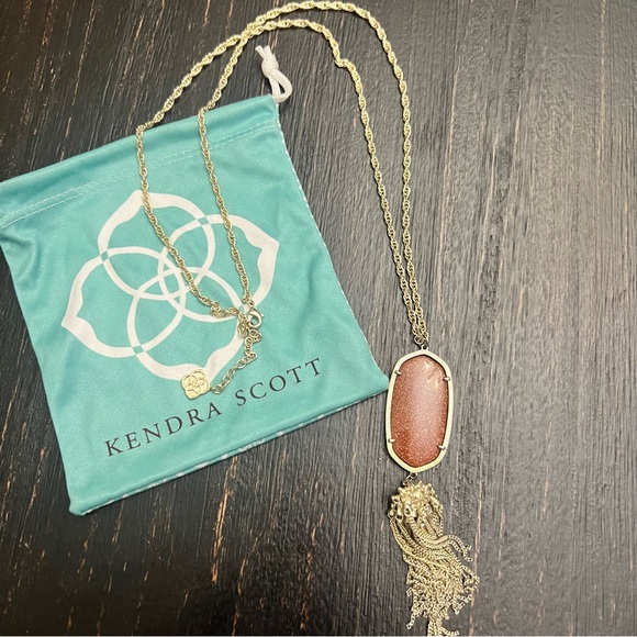 Kendra Scott Rayne Goldstone Pendant Tassel Necklace in Gold Tone - Picture 4 of 9